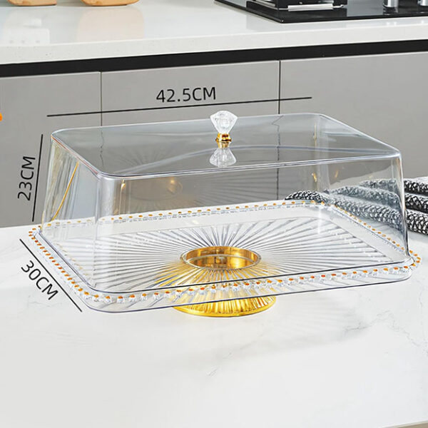 Présentoir à gâteaux avec couvercle, plateau de service de style européen pour cuisine, mariage, anniversaire, base en or blanc 33 cm | Présentoirs et assiettes à gâteaux de mariage | Fournitures de mariage – Image 4