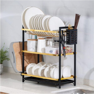 Grand égouttoir à vaisselle multifonctionnel pour comptoir de cuisine, égouttoir peu encombrant avec égouttoir, porte-couverts et porte-gobelets pour divers ustensiles de cuisine