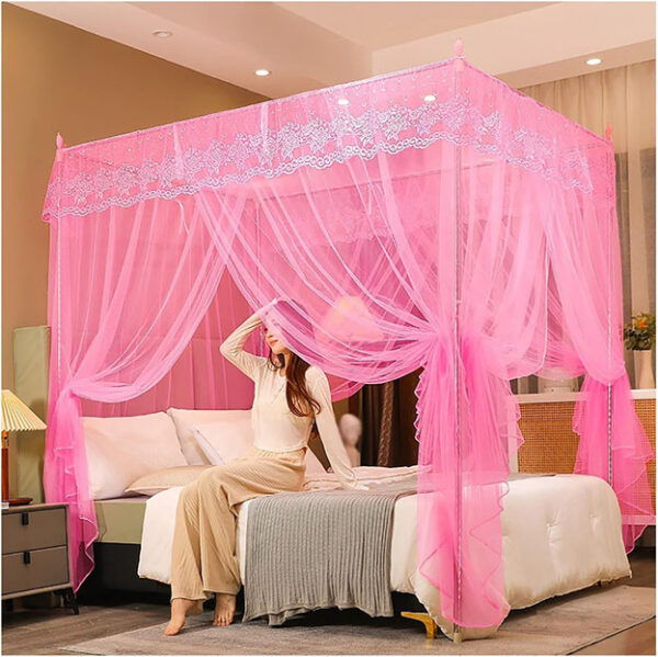 Baldaquin De Lit Princesse avec 3 Entrées, Élégants Rideaux Transparents en Polyester Léger for Filles Et Adultes sans Support Décoration Chambre Rêve(White,120 * 200cm) – Image 3