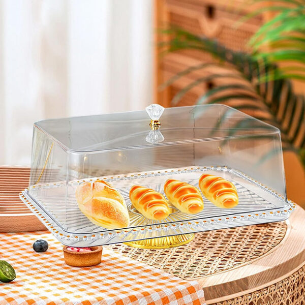 Présentoir à gâteaux avec couvercle, plateau de service de style européen pour cuisine, mariage, anniversaire, base en or blanc 33 cm | Présentoirs et assiettes à gâteaux de mariage | Fournitures de mariage – Image 3