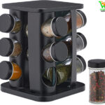 Étagère à épices Relaxdays avec 12 pots à épices, rechargeable, avec insert électrique, plateau tournant, acier inoxydable