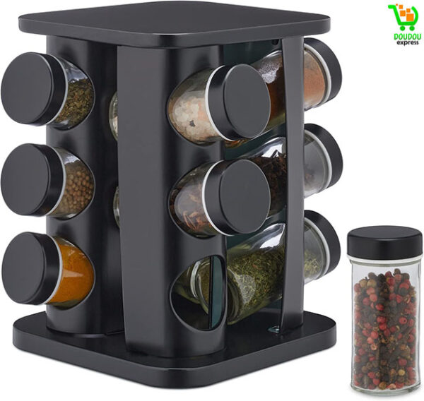 Étagère à épices Relaxdays avec 12 pots à épices, rechargeable, avec insert électrique, plateau tournant, acier inoxydable