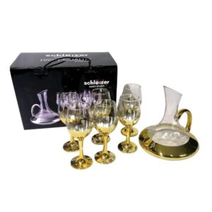 Carafe A Vin Et Ses 6 Verre Tulipe Dorée