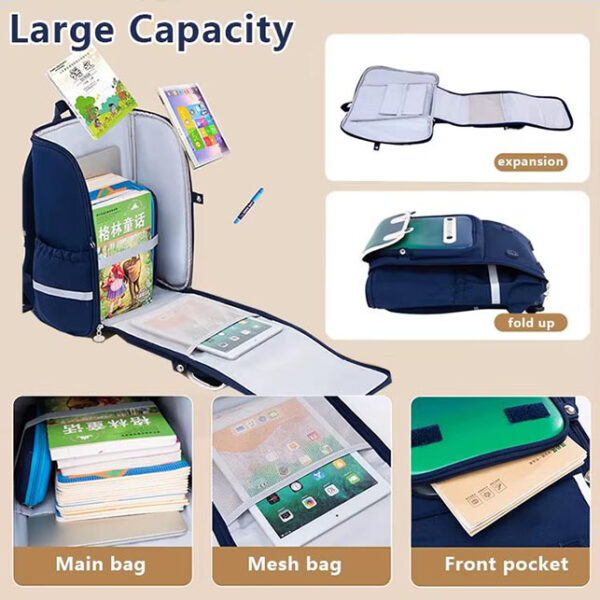 Sac à dos pour enfants, grande capacité, pour élèves du primaire, élégant, format A4, effet réfléchissant nocturne, ceinture de poitrine incluse, trousse à stylos, sac à dos pour garçons et filles, léger, – Image 4