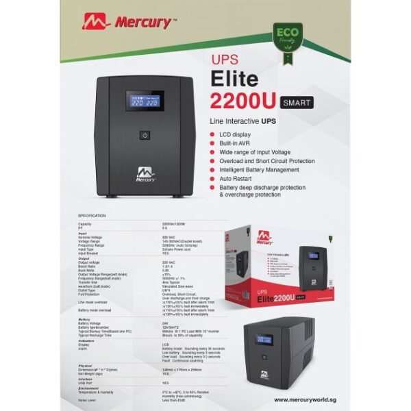 Onduleur Elite 220U Smart UPS - Mercury - 2200 VA – Image 3