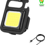 Porte-clés LED Lampe de Poche, USB Rechargeable Petite COB Lampe de Travail Multifonctionnelle avec Aimant et Support, 4 Modes, Mini Lampe Torche étanche Portable pour Réparation Camping D'urgence