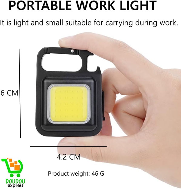 Porte-clés LED Lampe de Poche, USB Rechargeable Petite COB Lampe de Travail Multifonctionnelle avec Aimant et Support, 4 Modes, Mini Lampe Torche étanche Portable pour Réparation Camping D'urgence – Image 2