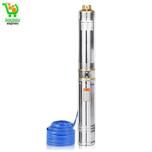 0.75Kw 1HP Pompe de puits profond en acier inoxydable Débit maximum 2000L/H Hauteur de transport maximale 120m Sortie 1" 4" de diamètre avec câble de 32,8 pieds pour l'irrigation industrielle