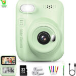 Appareil photo à impression instantanée pour enfants, écran HD de 3", photo numérique instantanée 32 MP, cadeau de Noël, d'anniversaire, jouets pour tout-petits, filles, garçons âgés de 3 à 12 ans,
