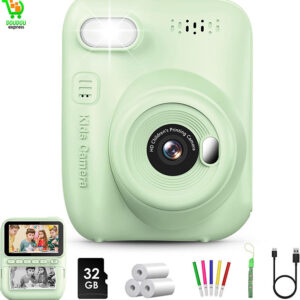 Appareil photo à impression instantanée pour enfants, écran HD de 3", photo numérique instantanée 32 MP, cadeau de Noël, d'anniversaire, jouets pour tout-petits, filles, garçons âgés de 3 à 12 ans,