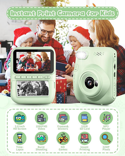 Appareil photo à impression instantanée pour enfants, écran HD de 3", photo numérique instantanée 32 MP, cadeau de Noël, d'anniversaire, jouets pour tout-petits, filles, garçons âgés de 3 à 12 ans, – Image 3