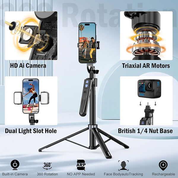 Automatique Trépied Smartphone de Suivi du Visage Rotation à 360°, trépied iPhone et Smartphone Android,Trepieds Support pour Caméra de Suivi,trepied pour Telephone pour Youtube Vlog Streaming – Image 4