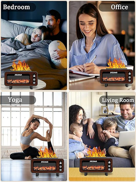 Diffuseur de cheminée en grain de bois, humidificateur de flamme, 7 couleurs changeantes, arrêt automatique, faux feu, convient pour le salon, la chambre, le bureau, le spa, le yoga – Image 2