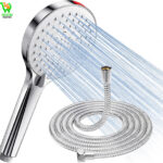 Douchette de Massage Haute Pression avec Économie d'eau-Pommeau Douche Chrome 120mm pour Salle de Bain-Installation Facile sans Outil, Argent