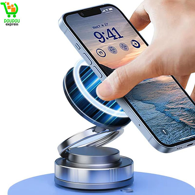 Support de téléphone magnétique sous vide Support de téléphone magnétique pliable à fonctionnement à une main 360°Rotation pour application multi-scène voiture/salle de bain/salle de sport/cuisine