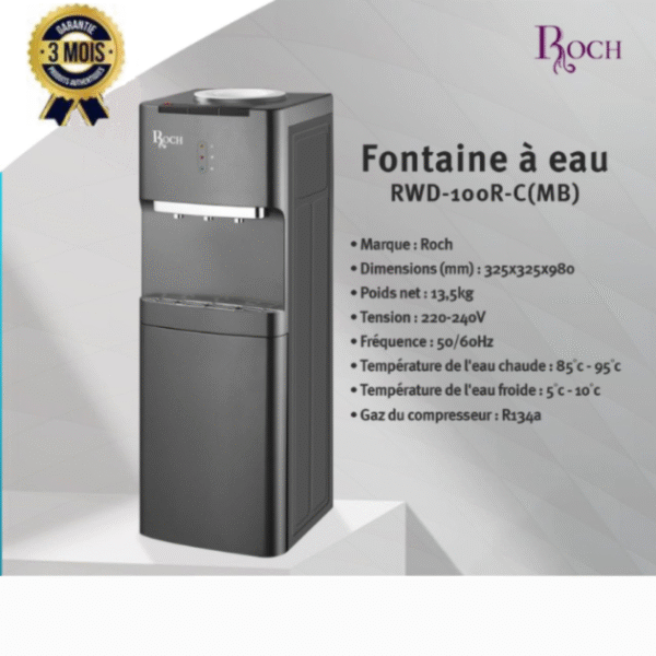 Distributeur d'eau Chaude et Froide ROCH -RWD-100R-C Avec Mini Réfrigérateur Intégré - Noir et Gris