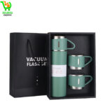 Bouteille d'eau en métal en acier inoxydable de 500ml 17oz personnalisée, ensemble de 3 tasses, paquet cadeau, fiole à vide isolée à double paroi, tasse thermos