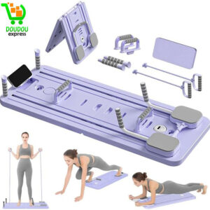 Pilates Reformer Compact, 4 en 1 Pilates Pliable,La roue abdominale push-up rebondit automatiquement Minuterie,Planche Abdominale Pilates Multifonction pour la Maison et la Salle de Sport