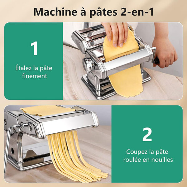Machine à Pâtes Manuelle, 7 Épaisseurs Réglables, Machine à Pâtes en Acier Inoxydable avec Rouleau et Cutter, Machine à Pâtes Fraîches à Manivelle à la Main pour Spaghetti, Fettuccini, Lasagnes – Image 4