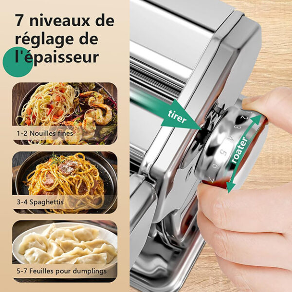 Machine à Pâtes Manuelle, 7 Épaisseurs Réglables, Machine à Pâtes en Acier Inoxydable avec Rouleau et Cutter, Machine à Pâtes Fraîches à Manivelle à la Main pour Spaghetti, Fettuccini, Lasagnes – Image 5