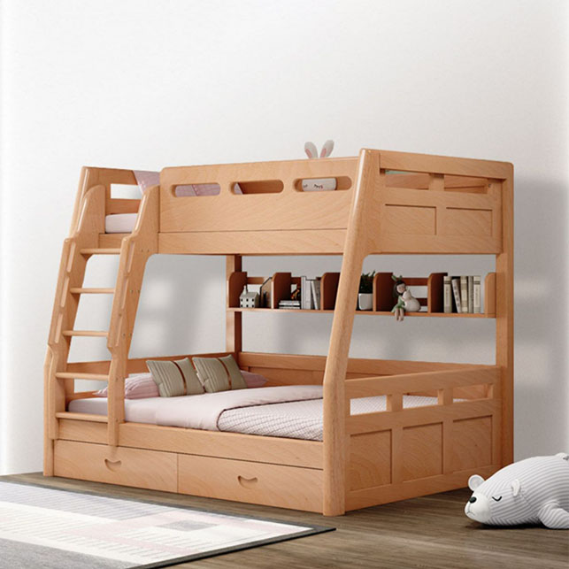 Lit enfant en bois massif naturel Lit superposé avec garde-corps et matelas - Lit Enfant avec Bibliothèque Non l 120 x L 190 cm