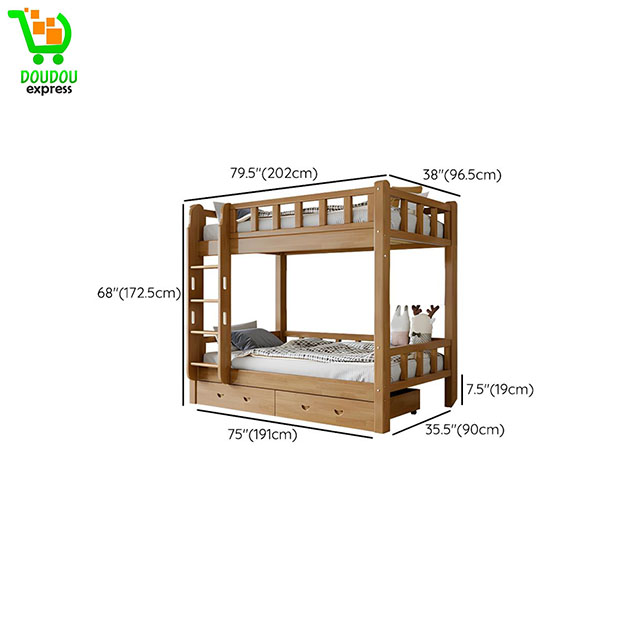 Lit enfant en bois massif Genre Moderne du milieu du siècle Thème neutre Lit superposé – Image 2
