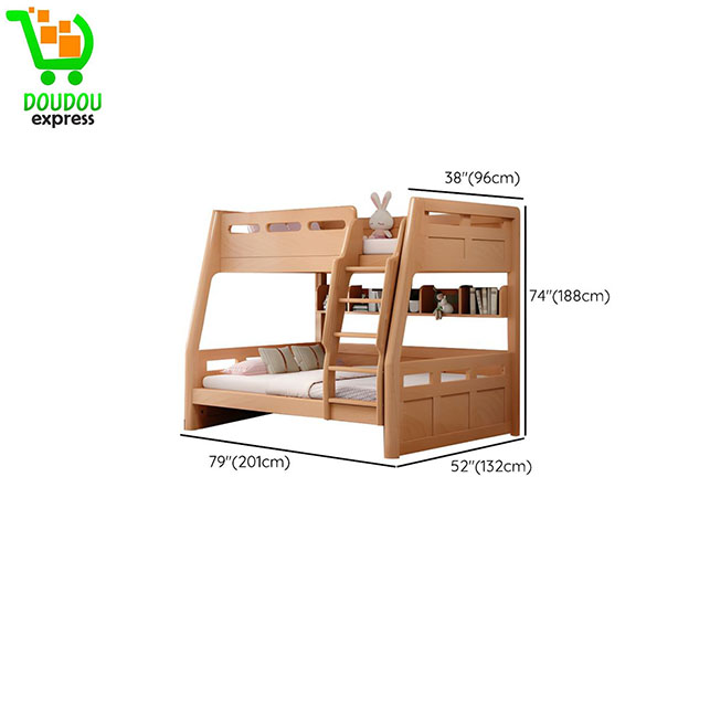 Lit enfant en bois massif naturel Lit superposé avec garde-corps et matelas - Lit Enfant avec Bibliothèque Non l 120 x L 190 cm – Image 4