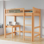 Lit mezzanine en bois massif naturel pour enfants avec garde-corps