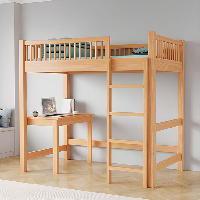 Lit mezzanine en bois massif naturel pour enfants avec garde-corps