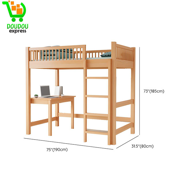 Lit mezzanine en bois massif naturel pour enfants avec garde-corps – Image 2